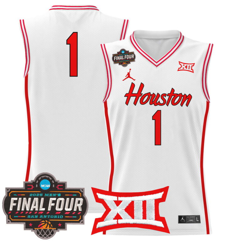 Men Houston Cougars #1 white 2025 Final Four Patch NCAA Jersey